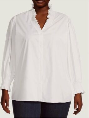 NWT Harshman Bonnie White Blouse Size 3X Ruffle Boho Cotton Poplin Button Top
